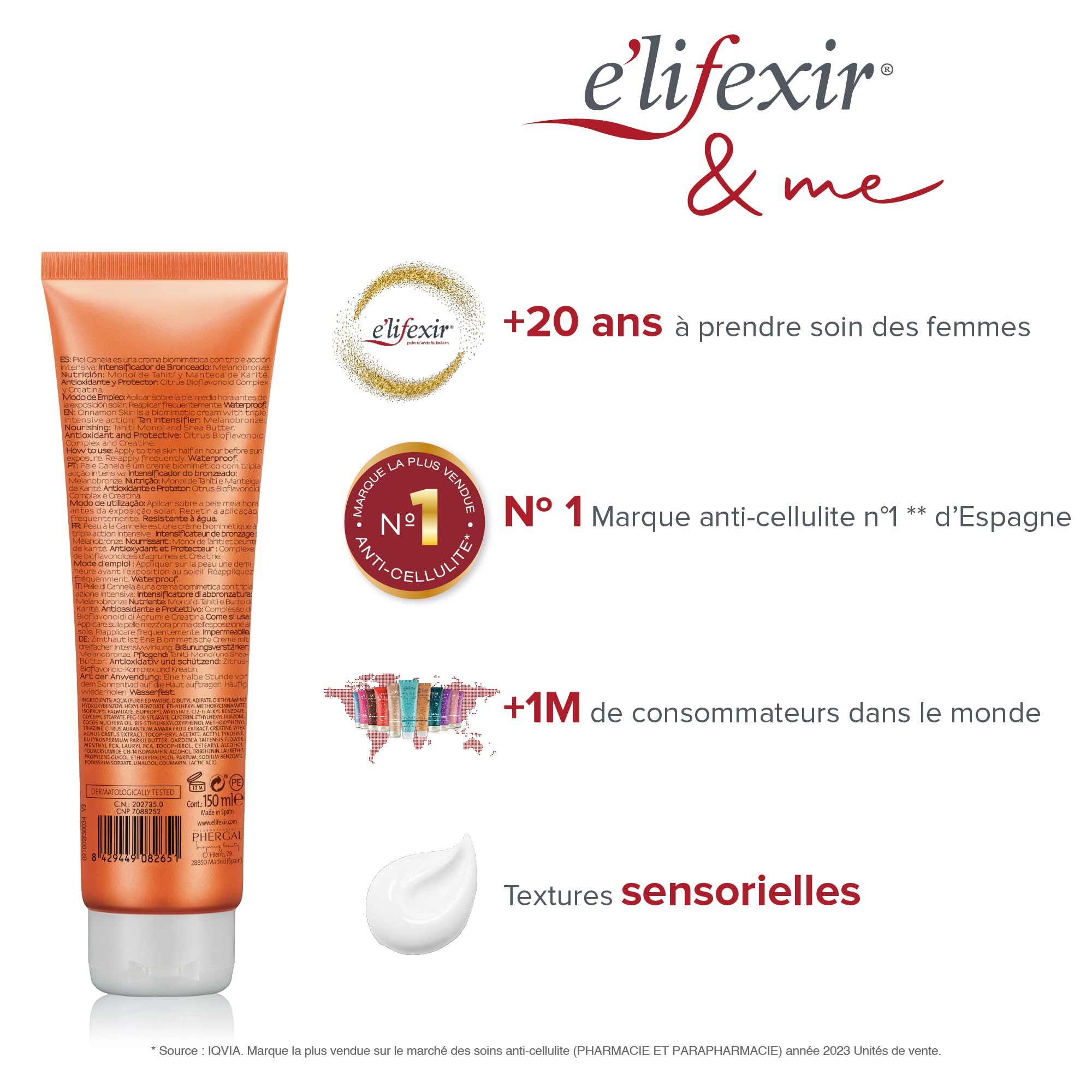 Elifexir Piel Canela. Gel Accélérateur de Bronzage | Activateur de Bronzage | Bronzage Intense, Naturel & Durable | Autobronzant Activateur de Mélanine | Monoi Tahiti et Shea SPF30 Waterproof 150ml