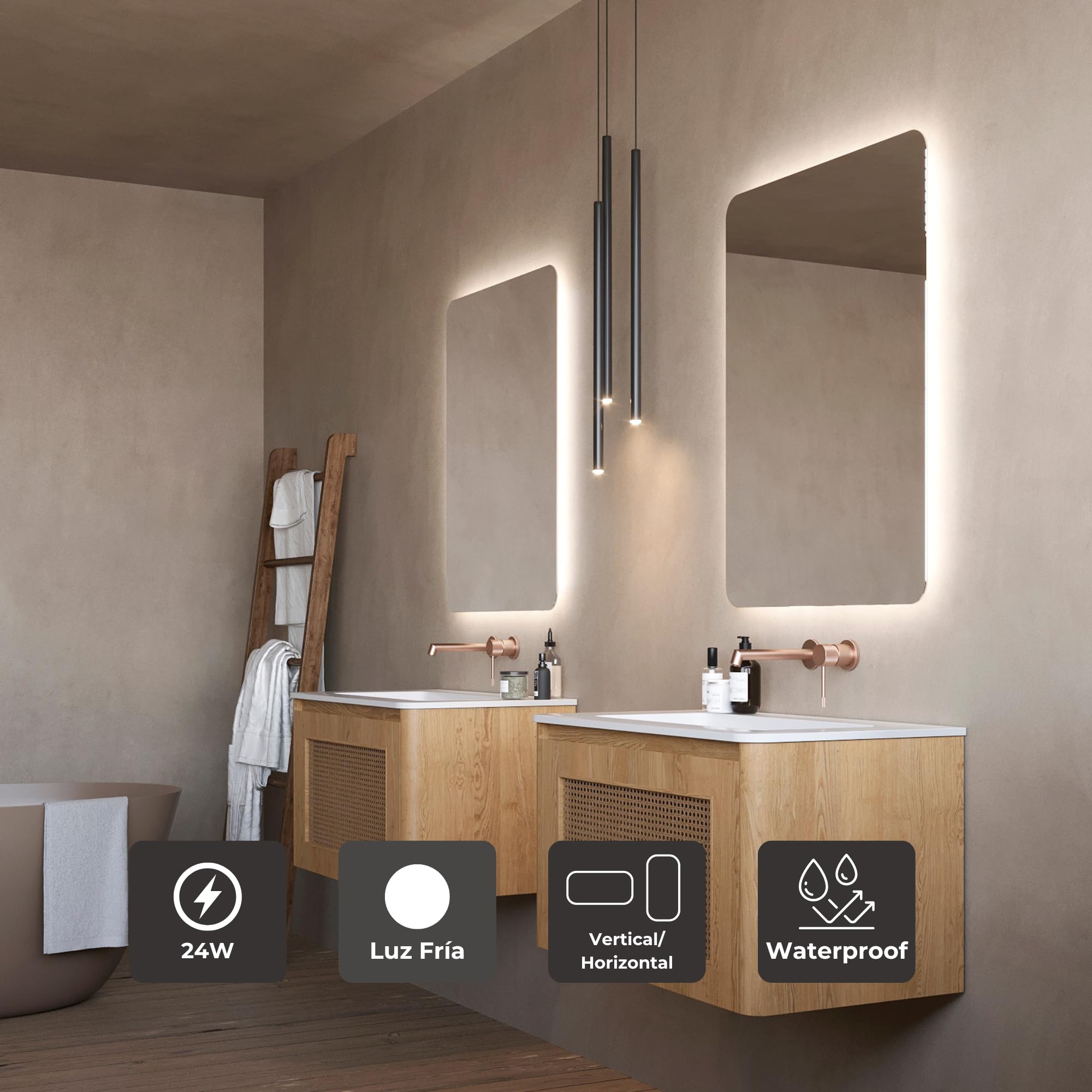 NOLUXA LEDIMEX - Lustro łazienkowe ze światłem | Duże podświetlane lustro łazienkowe | Lustro LED o mocy 24 W | Kwadratowe lustro ścienne 70x80cm | Seria Dania | Kolor chromu | 3 lata