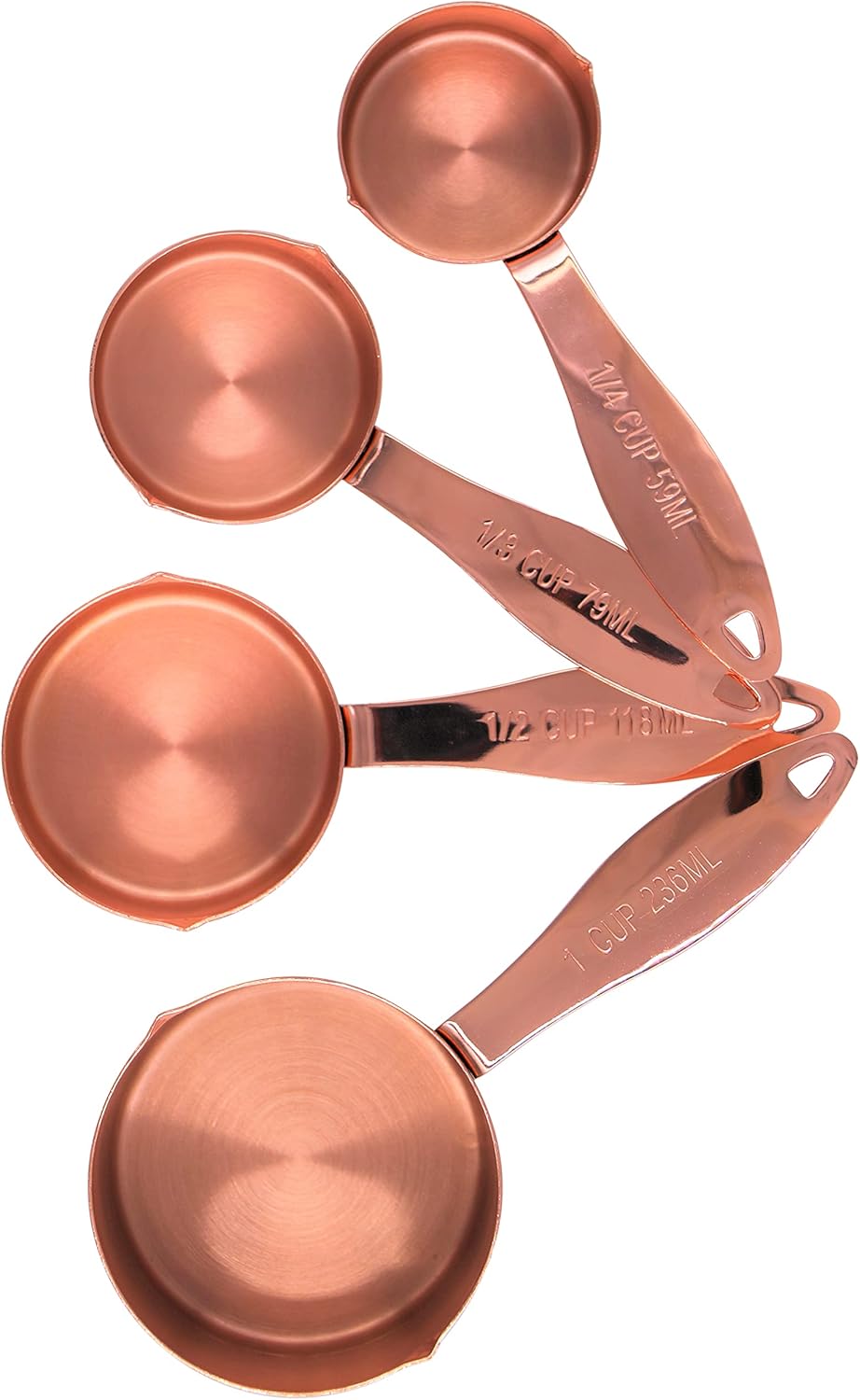 Premium Set of 4 Measuring Cups with Pouring Spouts, Copper Colored Steel, Heavy Duty