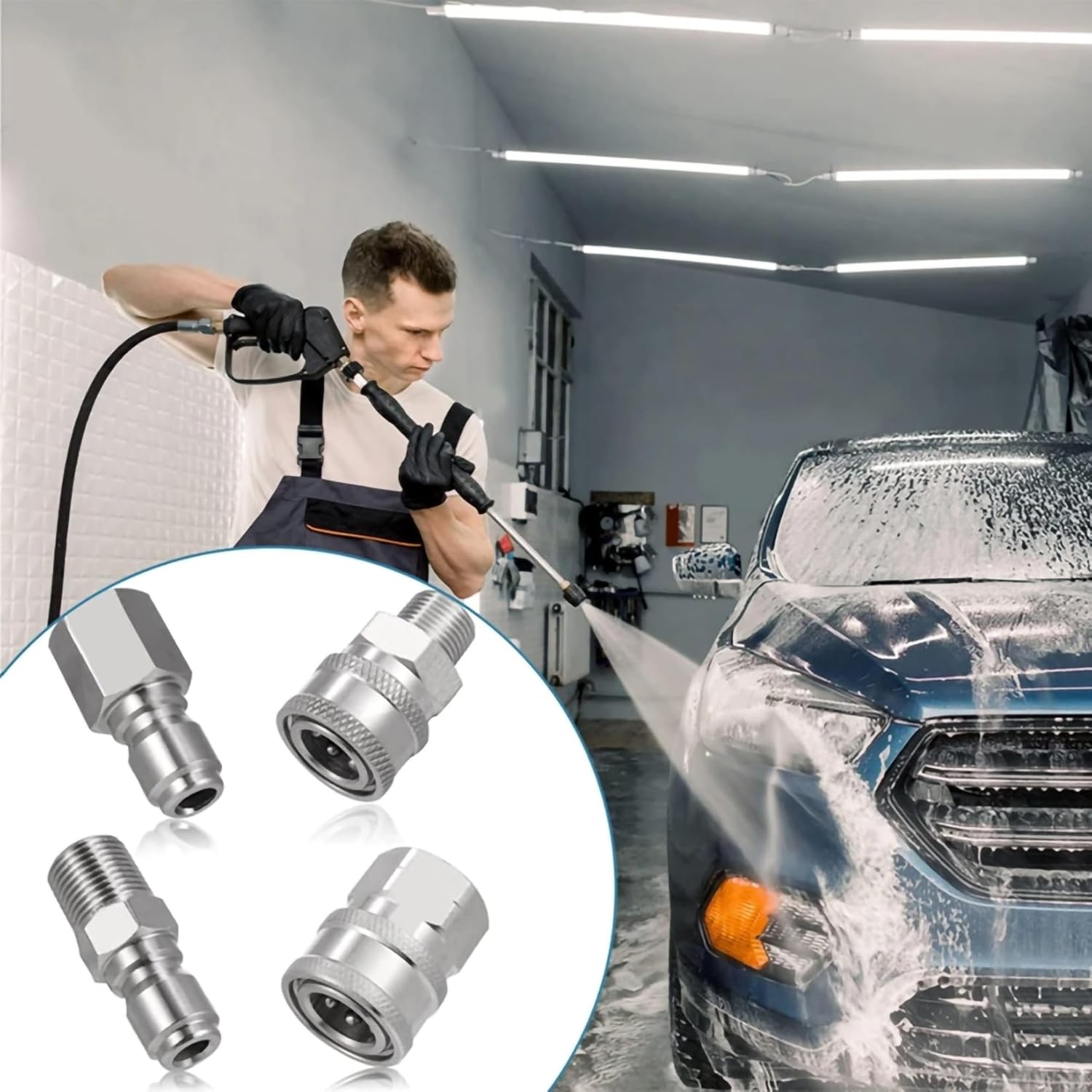 3/8 Quick Connect Fittings,Pressure Washer Quick Connect Kit,Stainless Steel Adapter Set Female and Male Thread(8 Pieces)