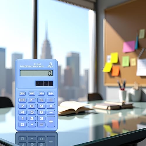 Miniatura 6 de Calculadoras estándar básicas azules, mini calculadora digital de escritorio, calculadora inteligente de energía solar, tamaño de bolsillo, oficina