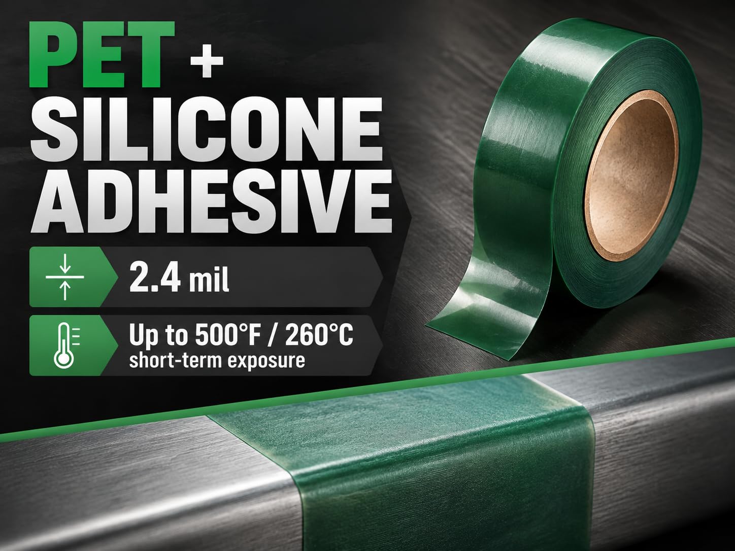 High Temperature Polyester Tape, Powder Coating Masking Tape, 428°F Continuous / 500°F Short-Term, Silicone Adhesive, 4 Rolls, 1/4 in, 1/2 in, 3/4 in, 1 in x 36 yd