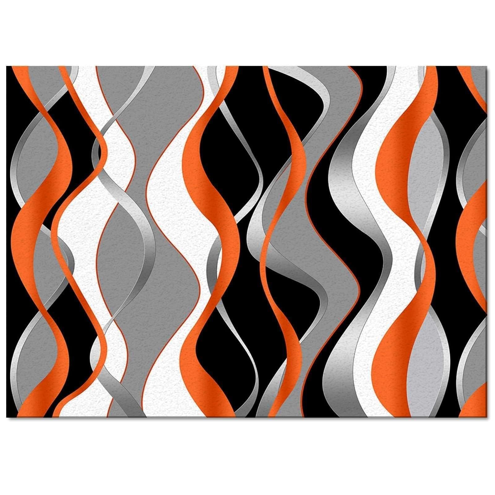 Tapis de Salon Moderne Abstrait Art Géométrique 150x250cm Tapis de Décoration Ondulé Blanc Orange Noir Gris Stripes, Tapis de Sol Lavable et Antidérapant pour Chambre, Paillasson Intérieur