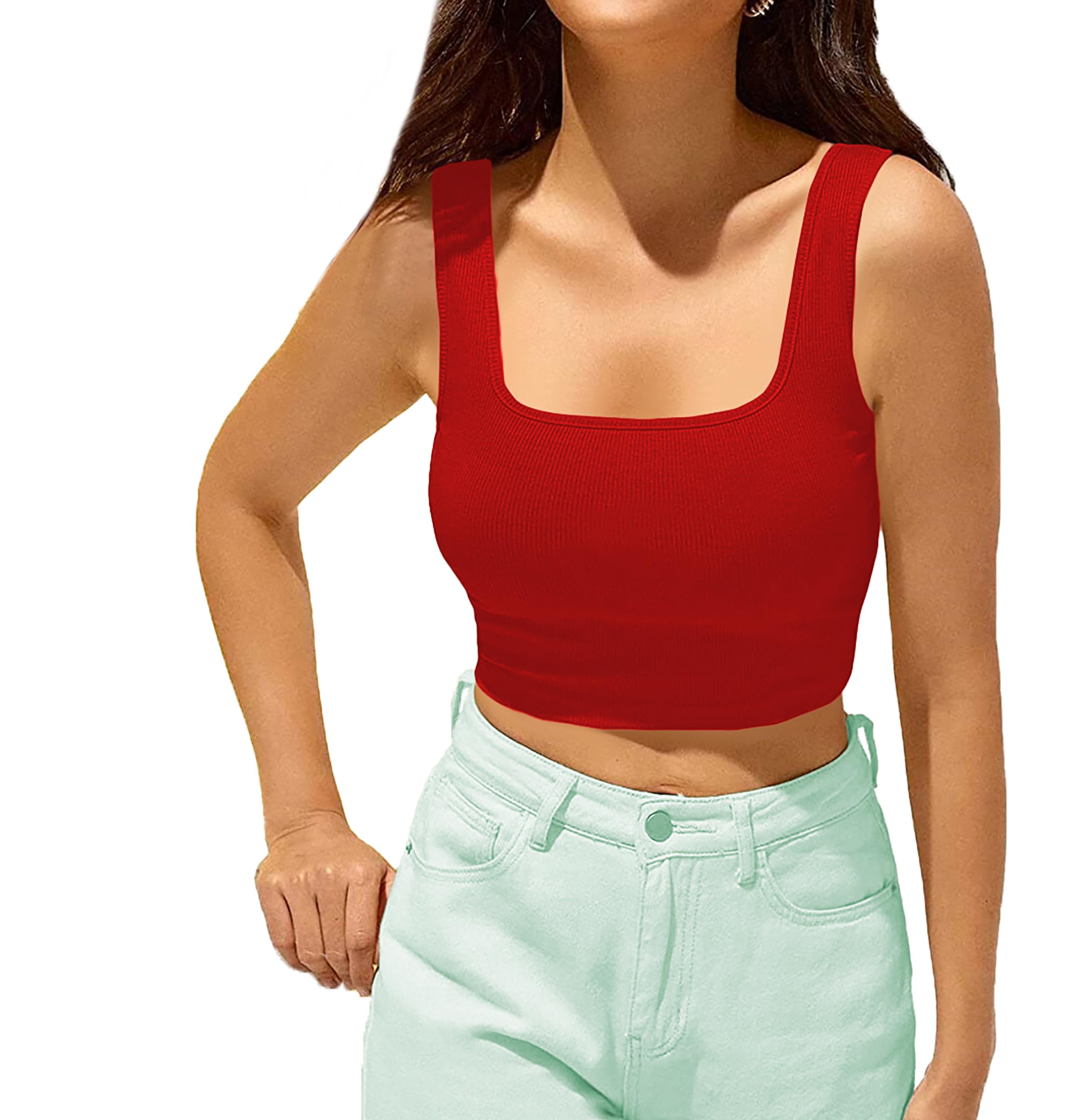 Women's Lycra Stretchable Sleeveless Square Neck Basic Solid Regular Fit Latest Crop Top/Camisole for Women L379