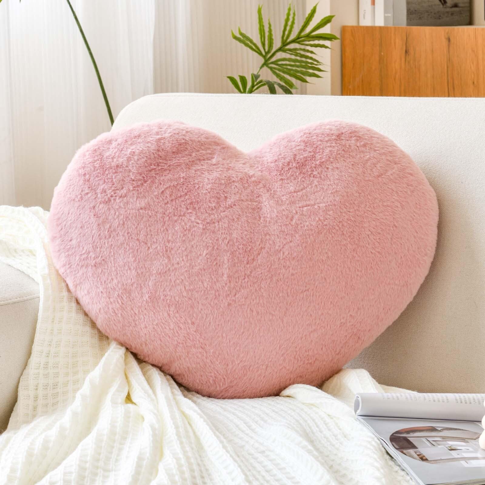 dusty pink heart pillows cute heart decorative pillow heart shaped throw pillows for bed faux rabbit fur plush hoom decor pillow cushion for chair sofa living room mini 12934 x 9834