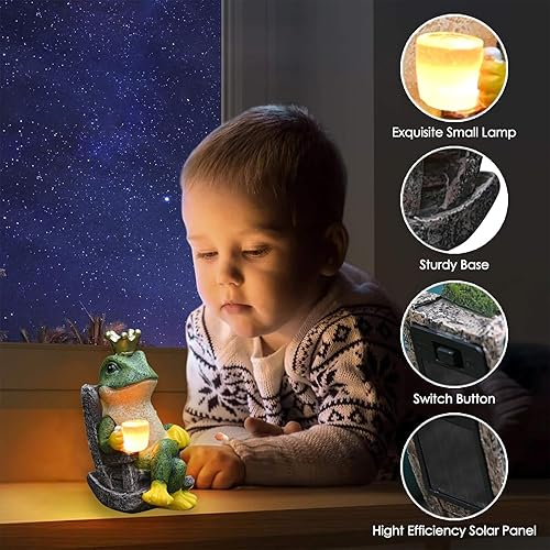 Miniatura 4 de Estatua de jardín de rana en miniatura con luz solar, decoración del hogar, accesorios de jardín de hadas, decoración de rana para patio, balcón,