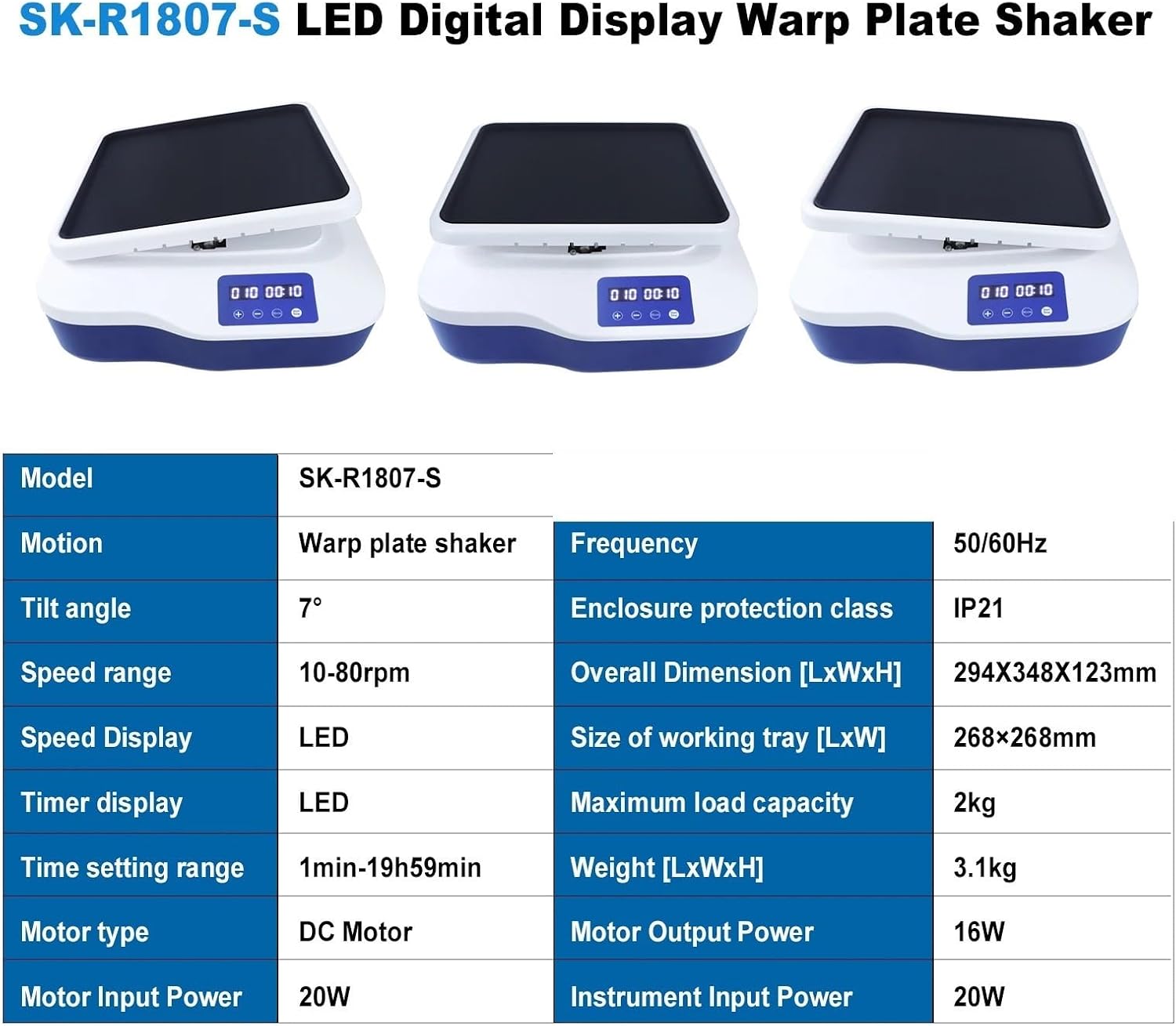Magnetic Stirrer LED Digital Rocking Shaker Laboratory Multi-Sample Oscillator Adjustable 10-80rpm Rocker SK-R1807-S