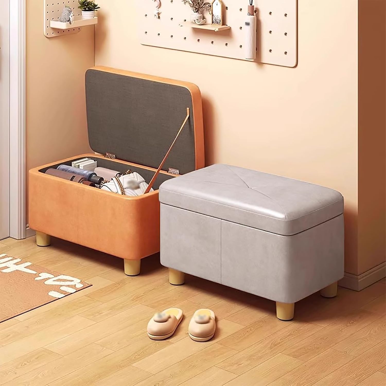 Upholstered Storage, Secret Compartment Footrest for Living Room, Bedroom & Entryway, Padded Storage Bench, White 30x30x30cm - Stylish & Functional