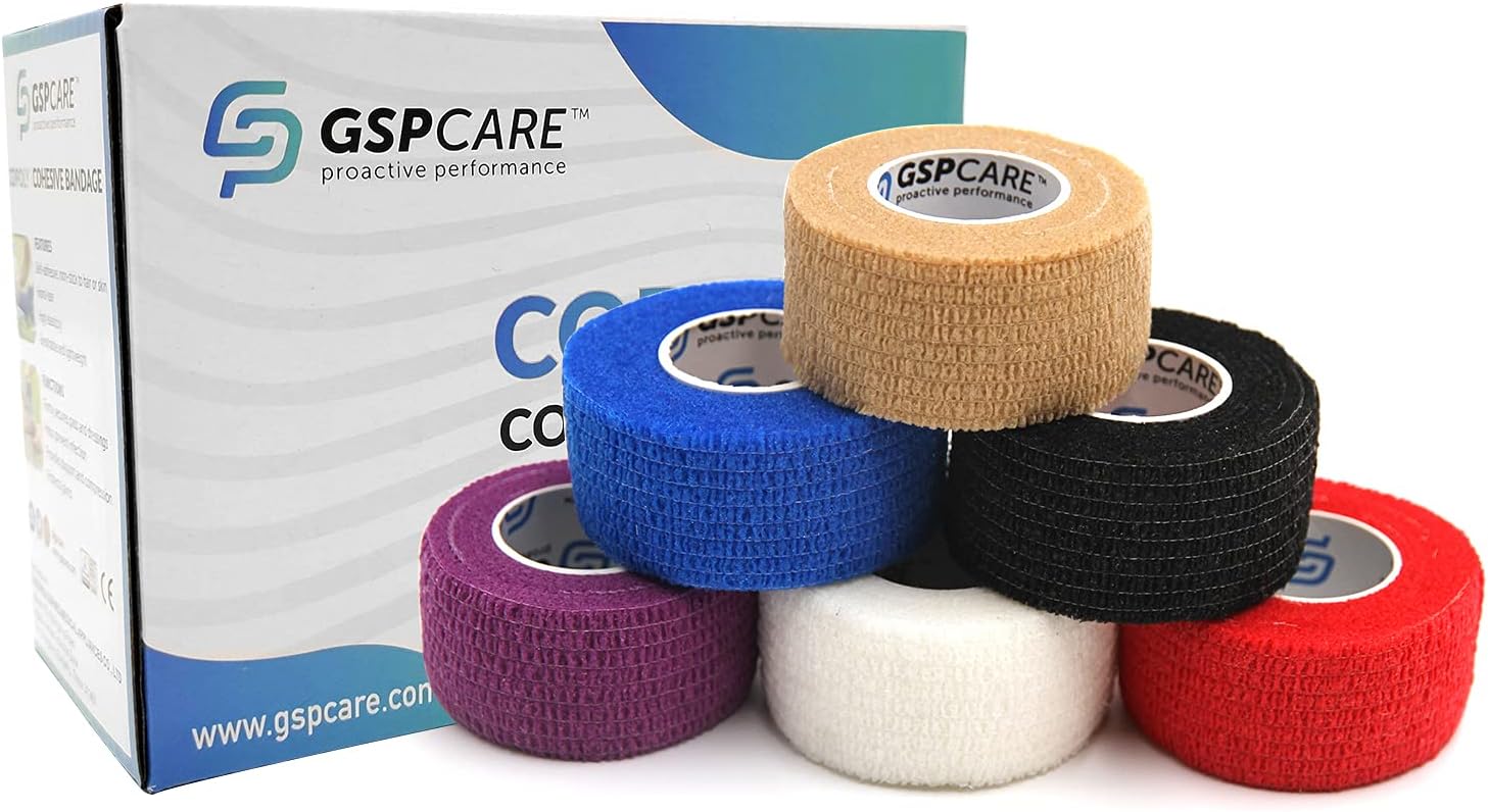 GSPCARE Vendaje Autoadhesivo de 2,5 cm X 4,5 m, 6 Rollo Cinta Deportiva Adhesiva Vendaje Veterinario, Vendajes Cohesivos para MuñEca, Tobillo, Distensiones, Esguinces, Hinchazón (Multicolor)
