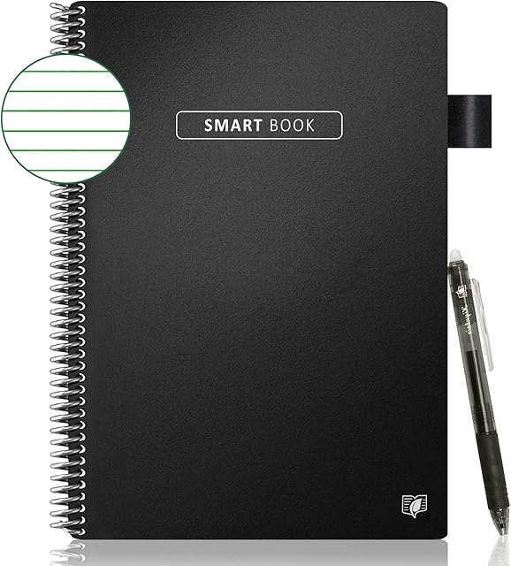 Smart Reusable Notebook -Misdic Book Ruled Eco-Friendly Erasable Journal with 1 Erasable Pen - Black Spiral Notepad Gift for Women/Men(8.5X 11)