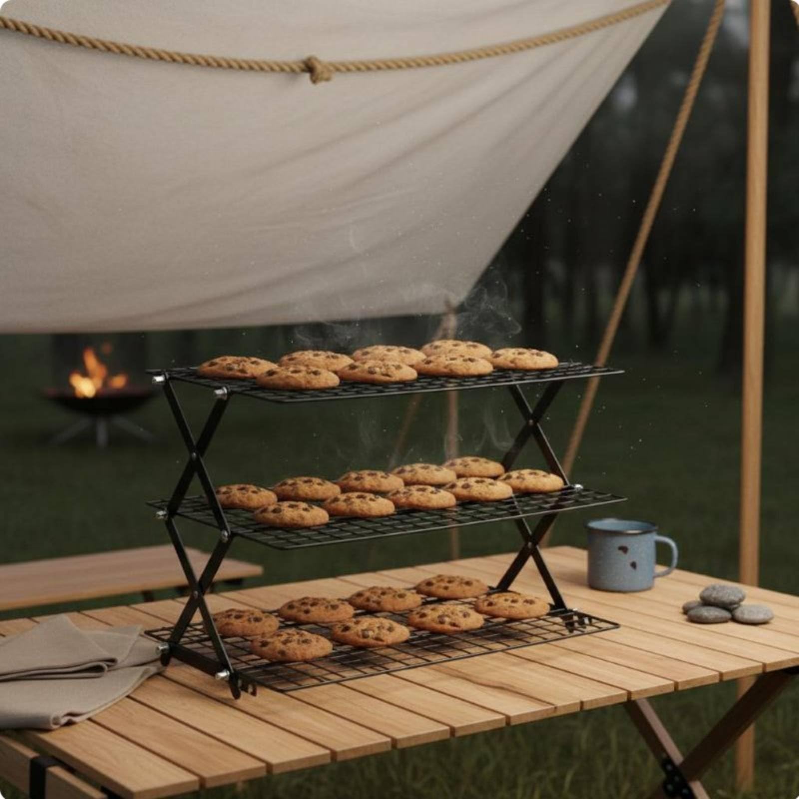 Griglia Raffredda Biscotti Doppio Livello Pieghevole Verticale Multifunzione Supporto Regolabile Magnetico Adatta a Pasticceria Barbecue Cucina, Moderno, Regolabile, Salvaspazio-C