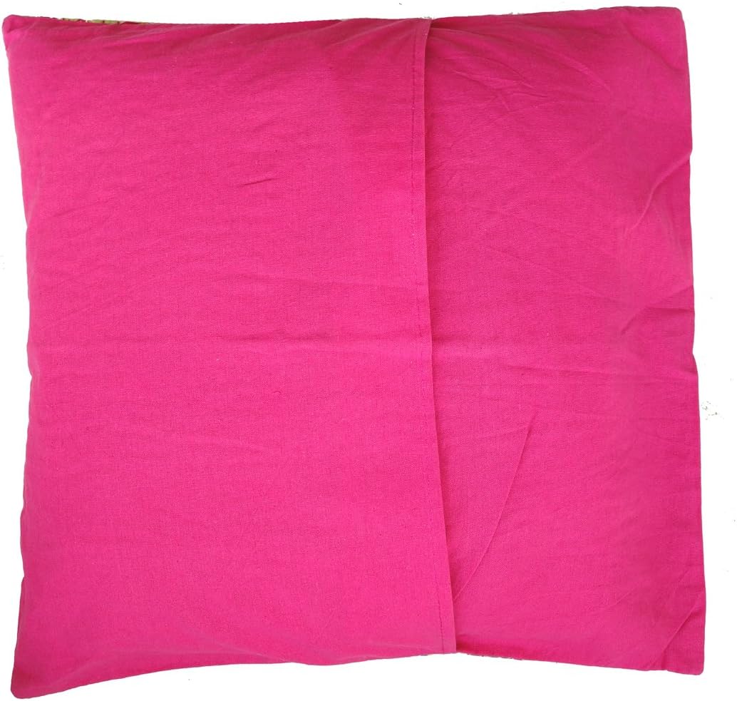 Rastogi Handicrafts Cushion Cover Leaf Designs with Flowers Decorative Colorful Cotton Square Decorative Throw Pillow Case (Pink)