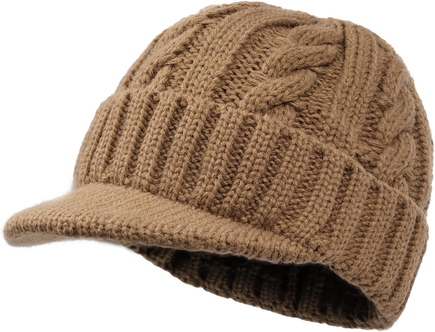 Clakllie Winter Visor Beanie Stretchy Cable Knitted Hats Stylish Skullcap Cold Weather Ski Snow Caps Cadet Newsboy Cap