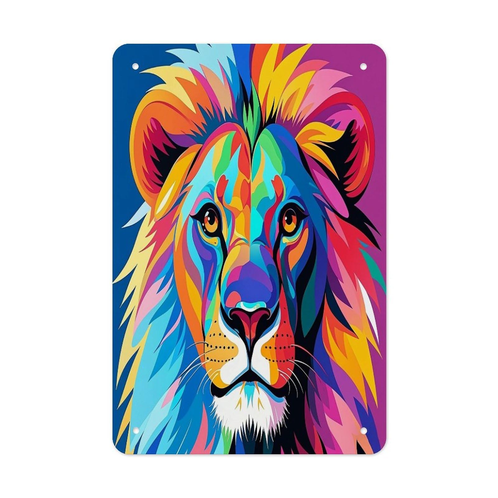 Colorful Lion Metal Tin Sign Funny Vintage Metal Signs Metal Art Poster Man Cave Decor Retro Tin Sign for Home Office Kitchen Bar Cafe Garden Wall Decor 11.8 X 7.9 Inch