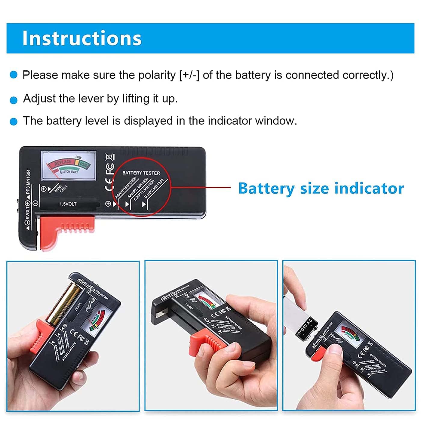 Testeur de Piles Universel Numérique pour AA AAA C D 9V 1.5V Contrôleur de Tension