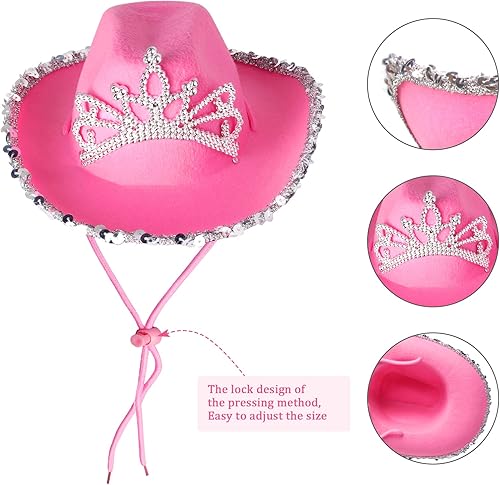 Miniatura 2 de Yewong Juego de accesorios de disfraz de sombrero de vaquero rosa para mascota, tamaño perro, gato, vaquera rosa, sombrero de princesa con corona,
