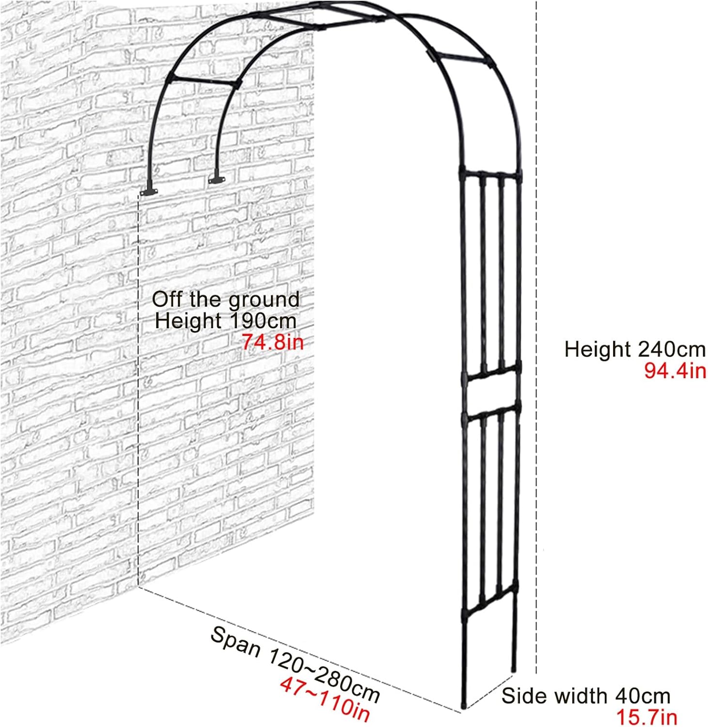 Garden Arch, Metal Pergola Arbor, Adjustable Steel Garden Arch, Outdoor Garden Arch, for Climbing Vines and Plants,Weddings, Party Decoration, Weather Resistant(47x15.7x94.5in)