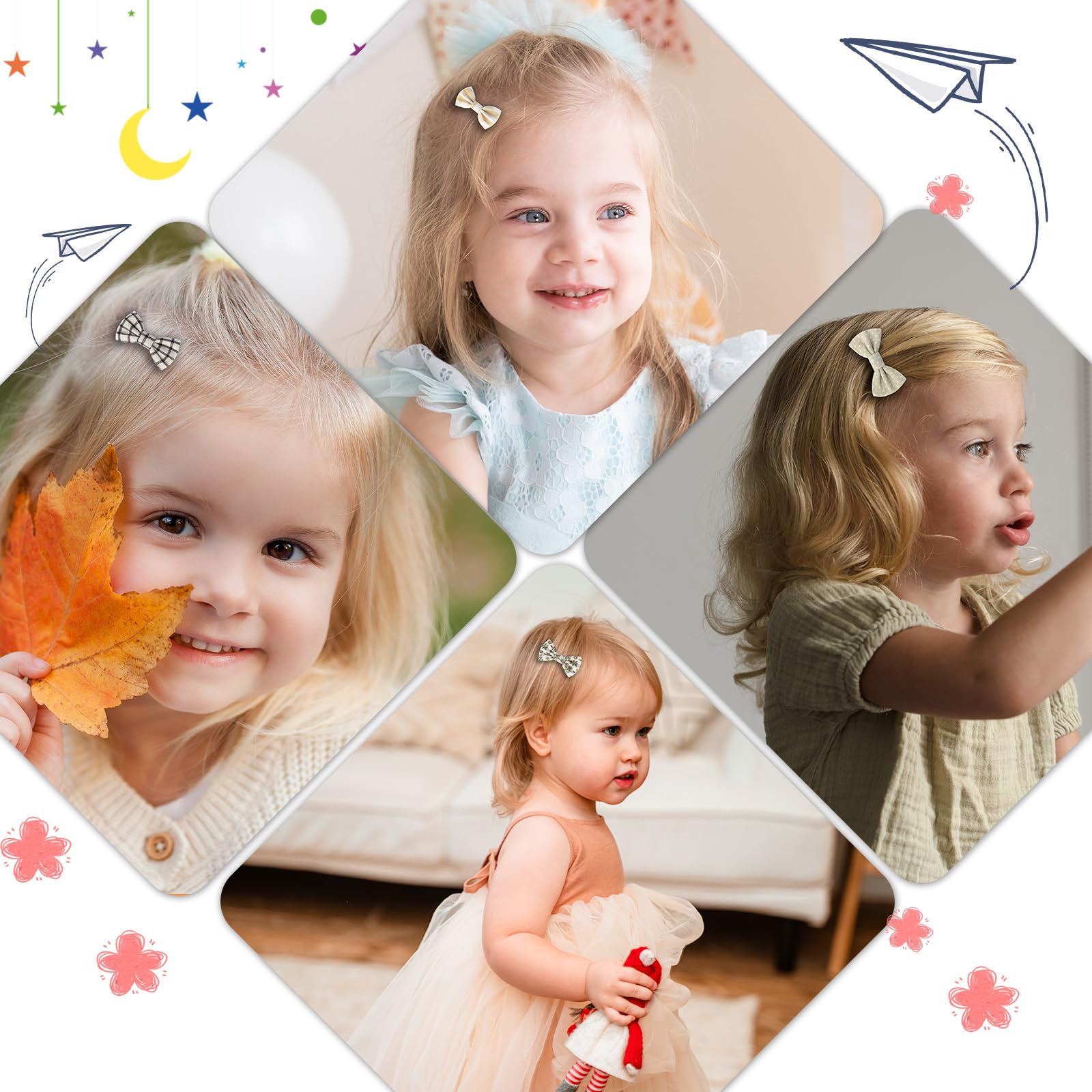 JESSCAT Paquete de 22 pinzas para el pelo para niñas pequeñas, lazos hechos a mano con pasadores antideslizantes totalmente forrados, accesorios de algodón y lino para cabello fino, ideal para recién