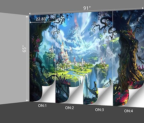 Miniatura 4 de Fondo de pantalla de bosque encantado en 3D con diseño de castillo de ensueño, para habitación de niños, murales de cascada para niños y niñas,