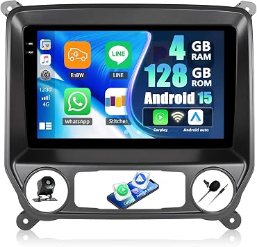 [4G+128G] راديو سيارة لشفروليه تشيفي سيلفرادو جي إم سي سييرا 2014-2018 مع CarPlay Android Auto لاسلكي،شاشة تعمل باللمس مقاس 10.1 بوصة ستيريو سيارة جي إم سي سييرا مع WiFi GPS وBluetooth وFM/RDS SWC EQ+كاميرا احتياطية