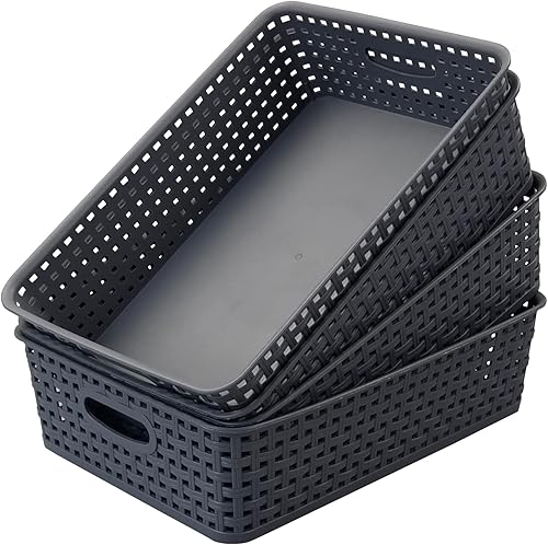 Ucake Paquete de 4 bandejas de plástico para cesta de almacenamiento, cesta de papel poco profunda, color gris