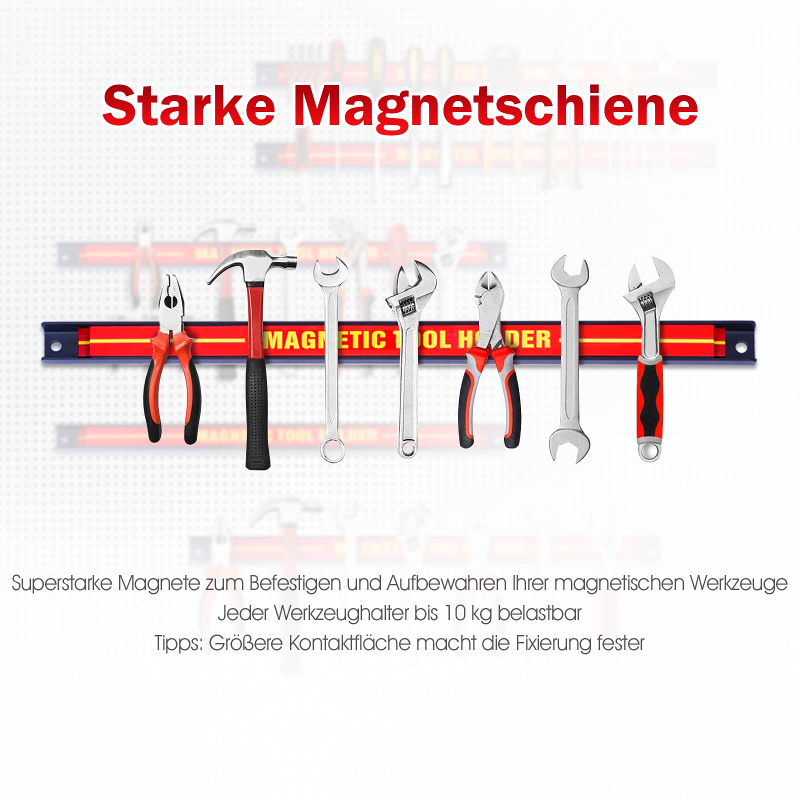GYMAX Magnetschiene Werkzeug Set 46 cm 10 kg belastbar Magnethalter Werkzeug Organizer Wand Rot