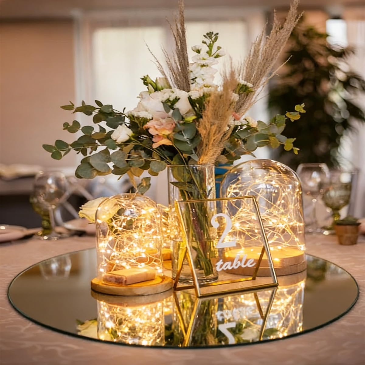 14PCS 12inch Round Mirrors for Centerpieces for Tables Acrylic Circle Mirror with 8" Round Candle Mirror Tray for Craft DIY Wedding Anniversary Christmas Party Table Decorations