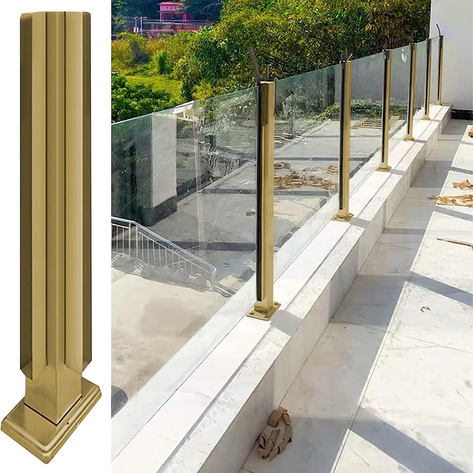 Poteau de garde-corps en verre inox saphir 130 cm haut de gamme pour terrasse moderne
