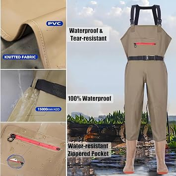 Underwater Chest Waders Waterproof PVC Hip Waders,Wading Boots for Men and Women,with Adjustable Straps(Black,5.5)
