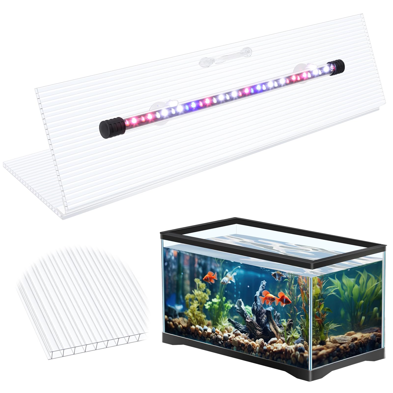 Sieral Aquarium Lids Polycarbonate Greenhouse Panels Canopy with LED Light 29 x 11.38 x 0.12 Inch for 20/29/37 Gallon Without Center Brace Aquariums Cover Fish Tank Lid, Clear