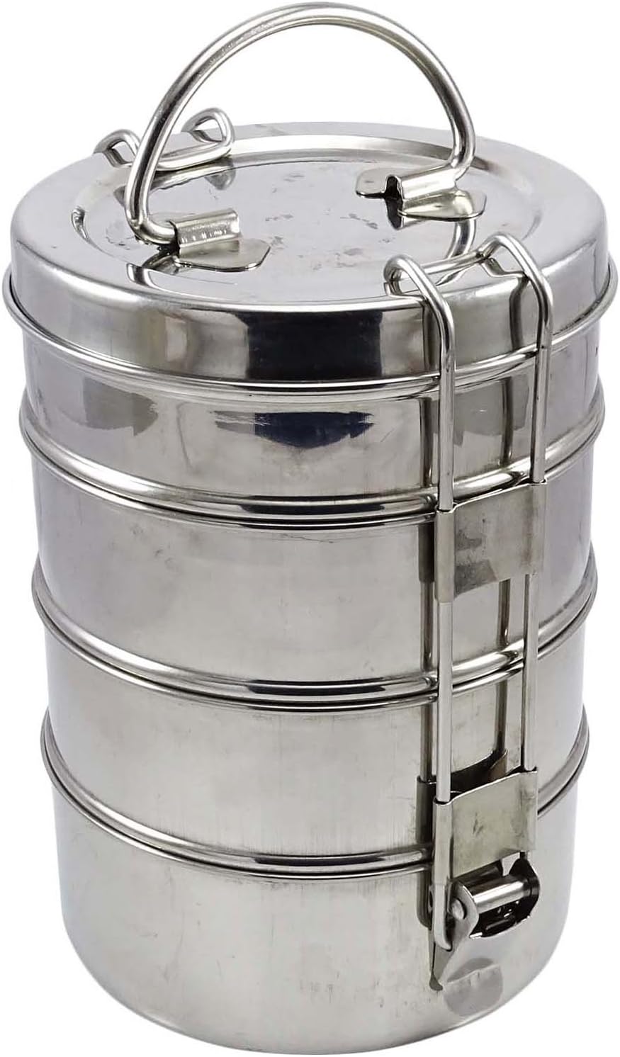 Stainless Steel Lunch Box 4 Tier Indian Tiffin Round Food Container Carrier