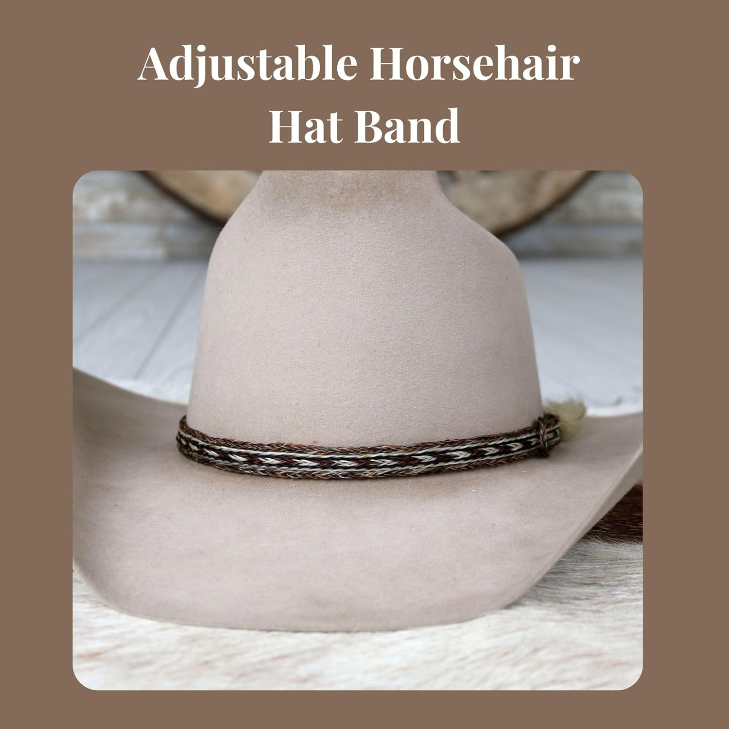 Paint Western Horsehair Hat Band – Adjustable Cowboy Hat Accessory with Single Tassel – Brown Pattern Braided Horse Hair Band for Felt & Straw Hats - Image 2