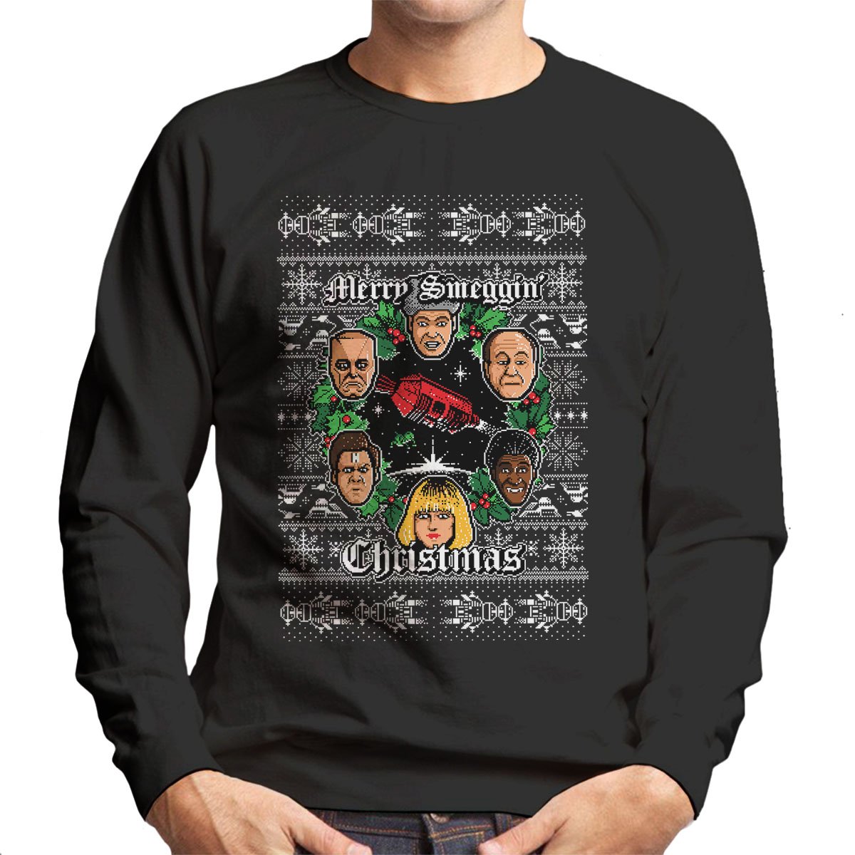 Cloud City 7 Men's Black Merry Smeggin Christmas Red Dwarf Sweatshirt