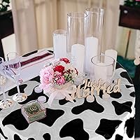 Vista 6 de Oudain Mantel redondo lavable de plástico a granel con estampado de vaca de 84 pulgadas, resistente a las manchas, para picnic, campamento