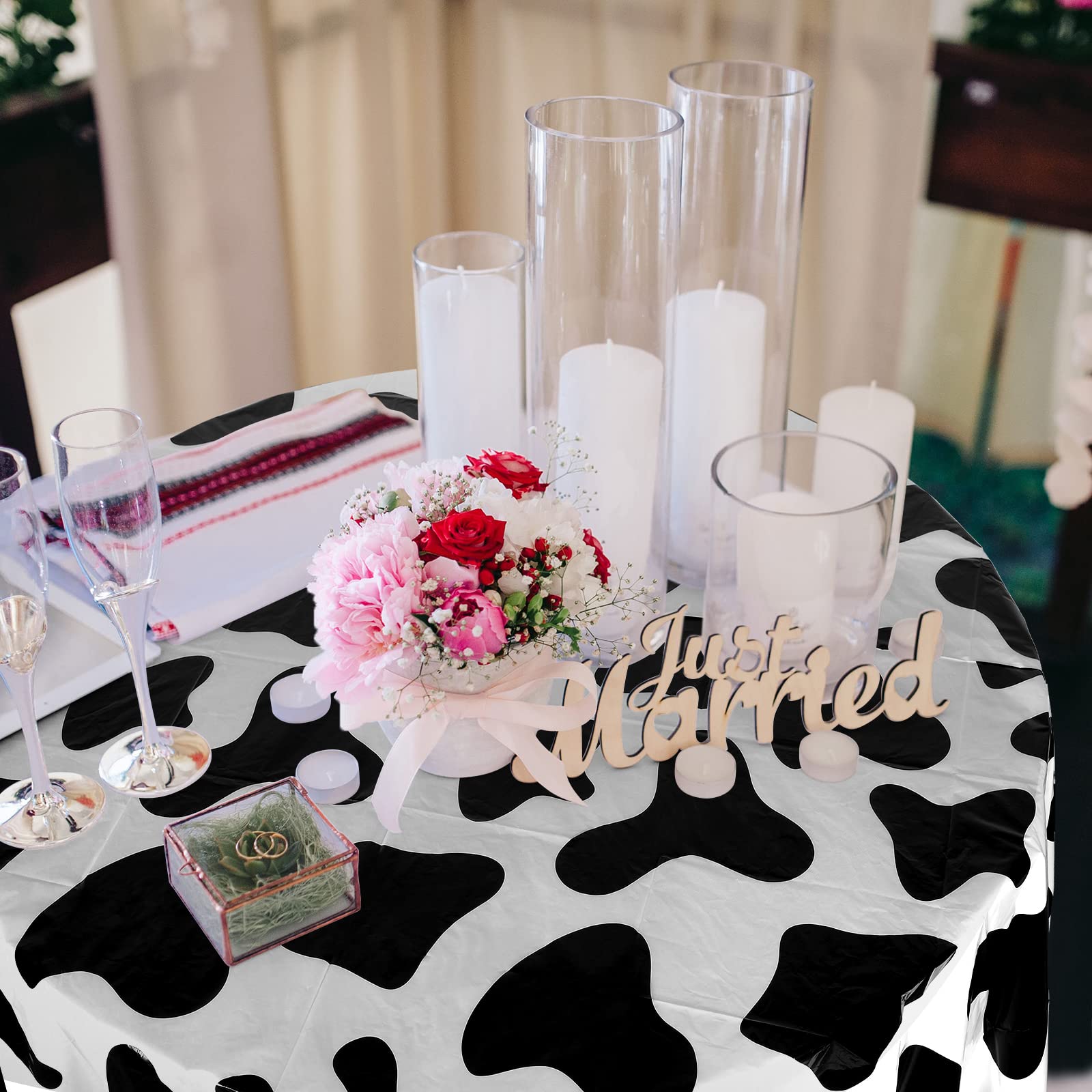 Kinlop 12 Pack Round Plastic Tablecloths - 84 Inch Disposable, Cow Print & Cloud Design, Waterproof For Parties - View #5