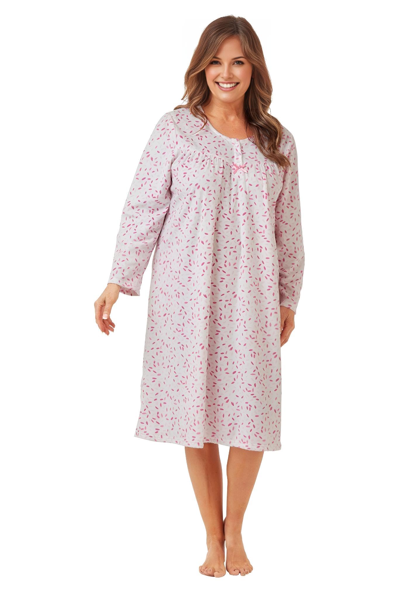 Insignia Women's Pink Leaf Long Sleeve Winter Nighties Nightdress Polished Fleece (, 24-26)