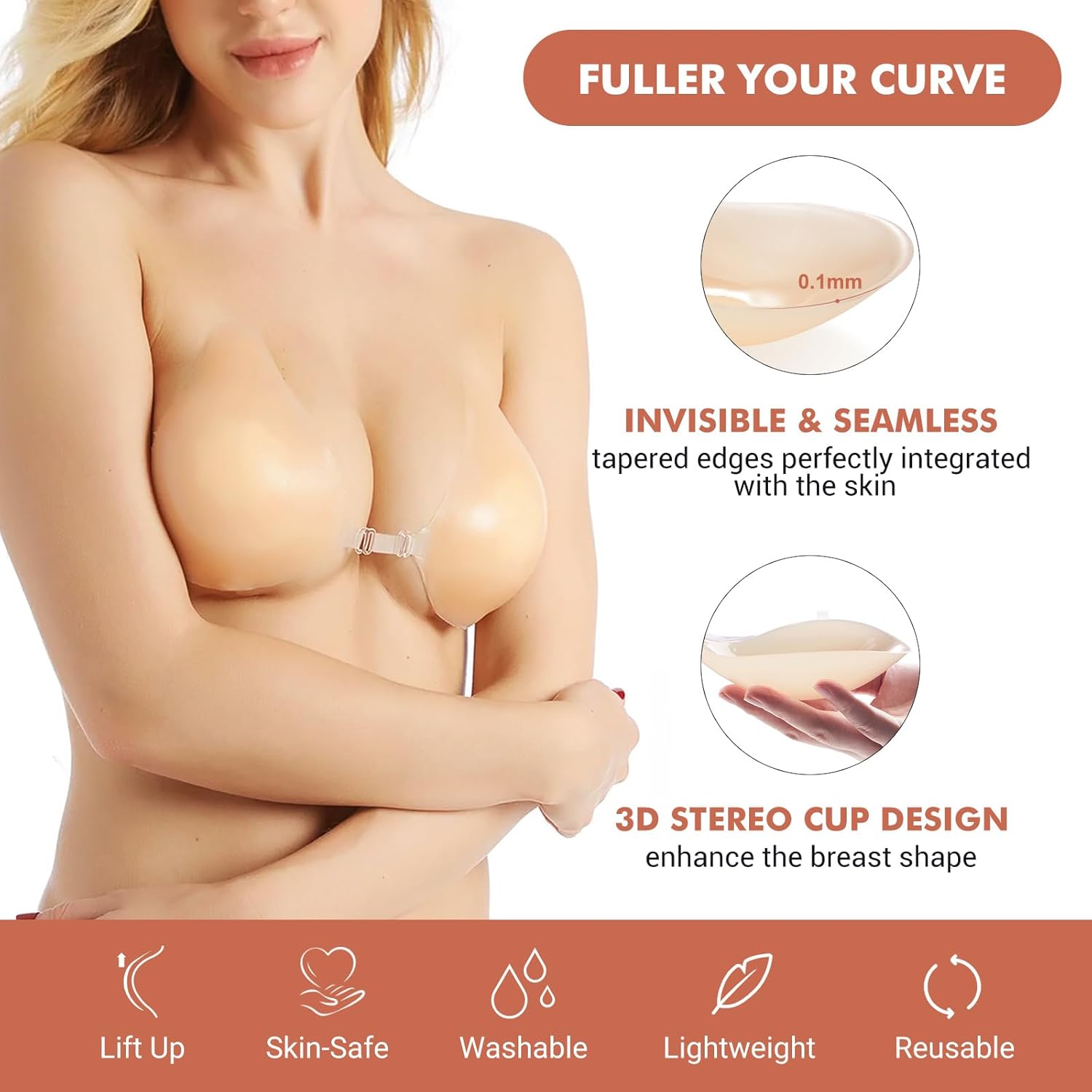 Sticky Bra Push Up 2 Pairs, Nipple Covers for Women Silicone Adhesive Bra Pasties - Image 5