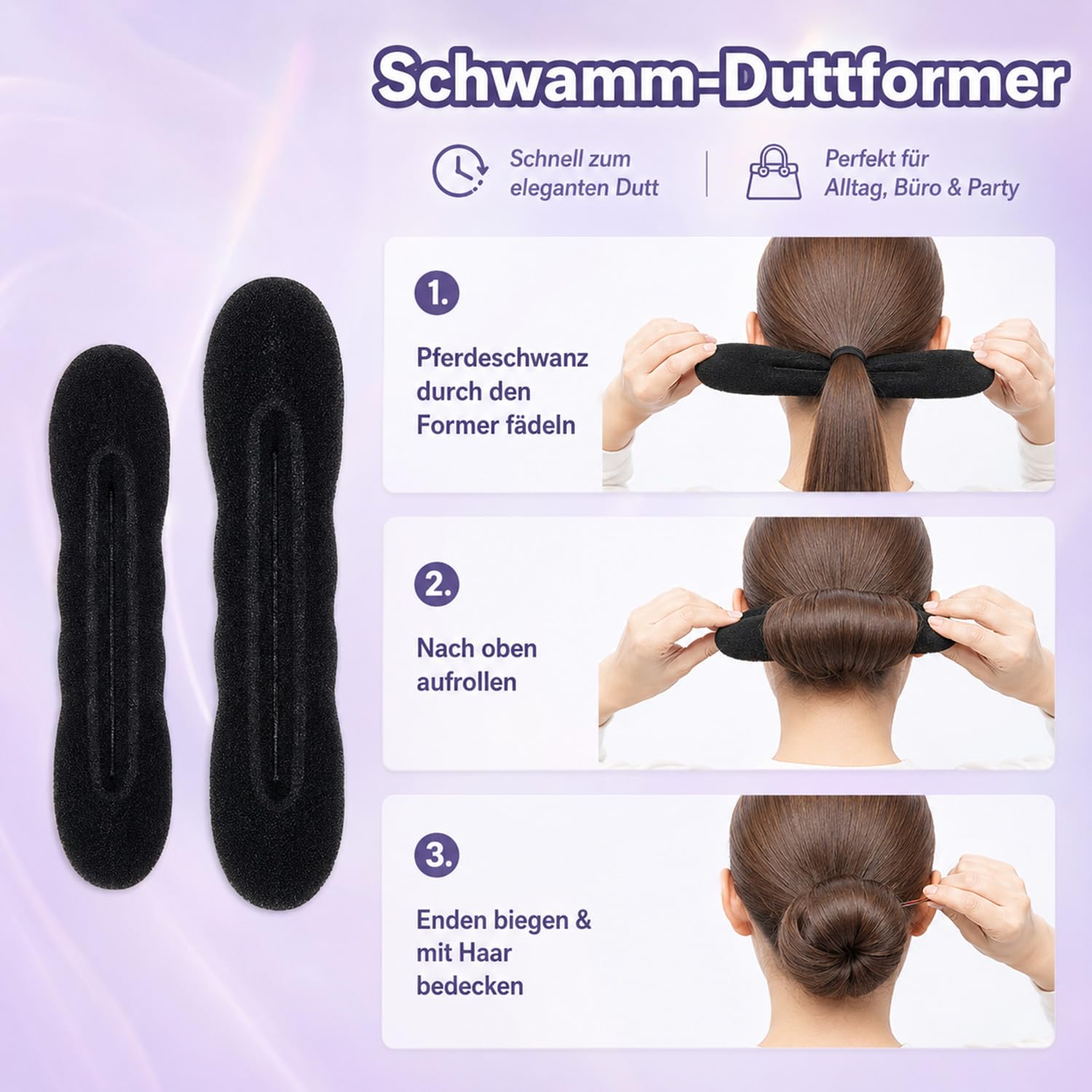 66-teiliges Frisurenhilfe Set, Flechthilfe Haare,Hochsteckfrisuren Zubehör, DIY Haarstyling Set für Zöpfe Dutt und Pferdeschwanz, inkl. Duttkissen, Haarnadeln, Schwarz