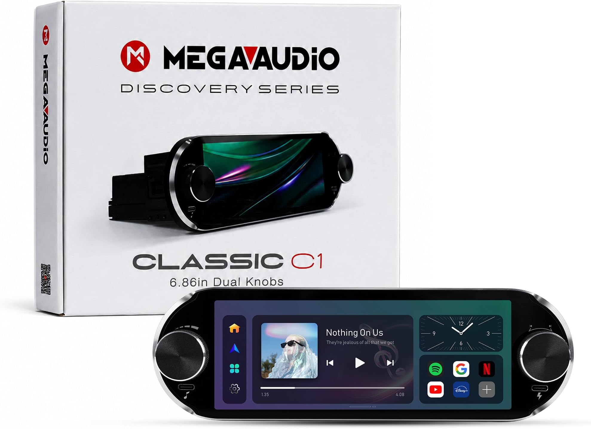 MEGAAUDIO Classic C1 Discovery Series 6.86-Inch IPS Touchscreen Car Stereo | Android 13 (4GB RAM/64GB ROM) | Wireless CarPlay & Android Auto | GPS | Bluetooth 5.1 | DSP