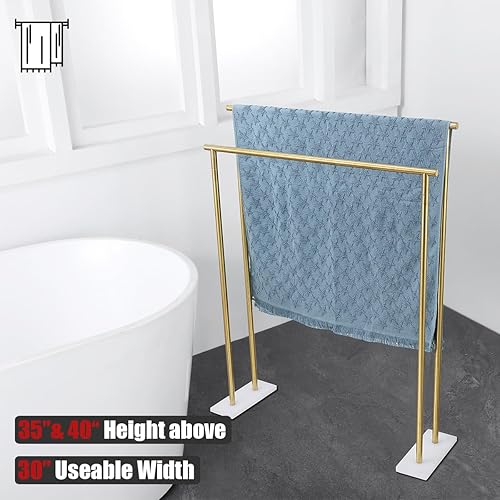 Miniatura 4 de JQK BTH120L30-WG - Toallero de baño de pie independiente, color dorado, de 30 pulgadas, estante doble para toallas para suelo de baño, dorado