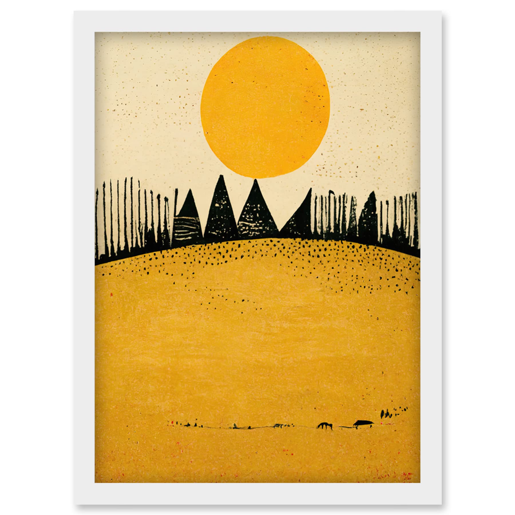 Wee Blue Coo Minimalist Tribal Abstract Desert Yellow Painting Artwork Framed Wall Art Print A4