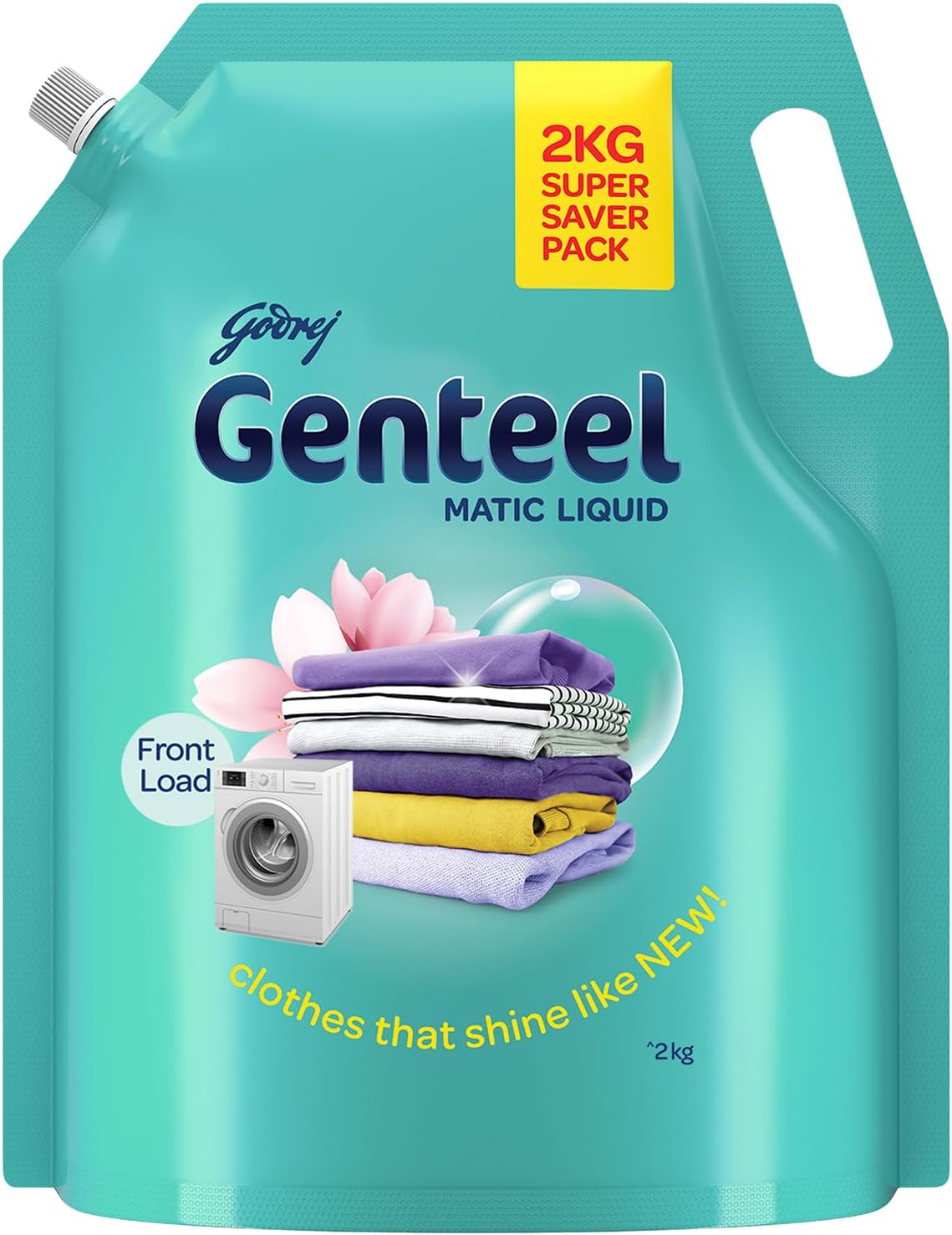 Genteel Matic Liquid Detergent Refill Pouch for Front load Washing - 2kg | No Soda Formula | with Added Fabric Conditioner