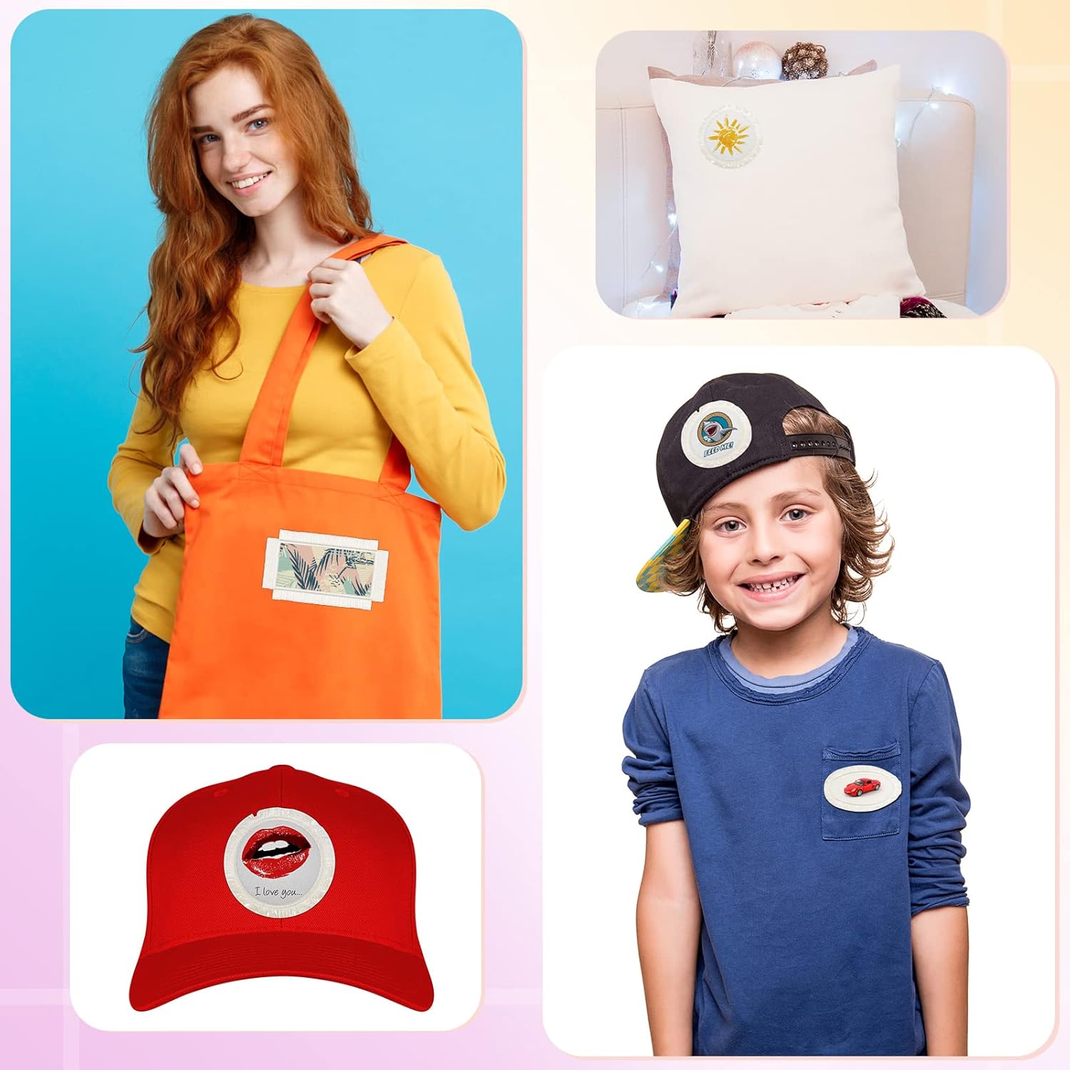 30 Pieces Sublimation Patches 3 Shapes Fabric Iron on Blank Patches Sublimation Blank for DIY Crafts Hat Caps Clothes Shoes Bags Backpacks Uniforms(Beige)