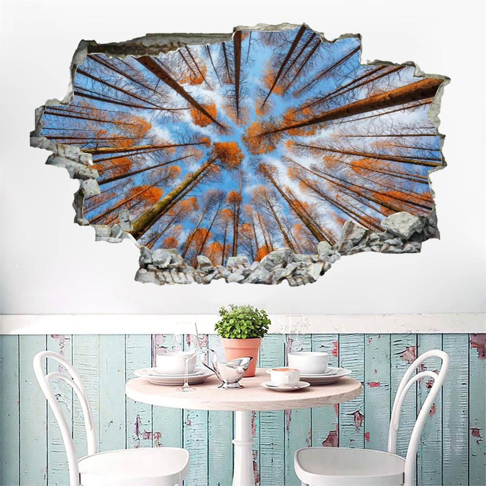 Pegatinas De Pared Rota 3D Árbol Del Bosque Arte Mural De La Pared Cielo Calcomanía De Pared De Fondo De Sala De Estar Para Dormitorio Infantil, Decoración Del Hogar Extraíble