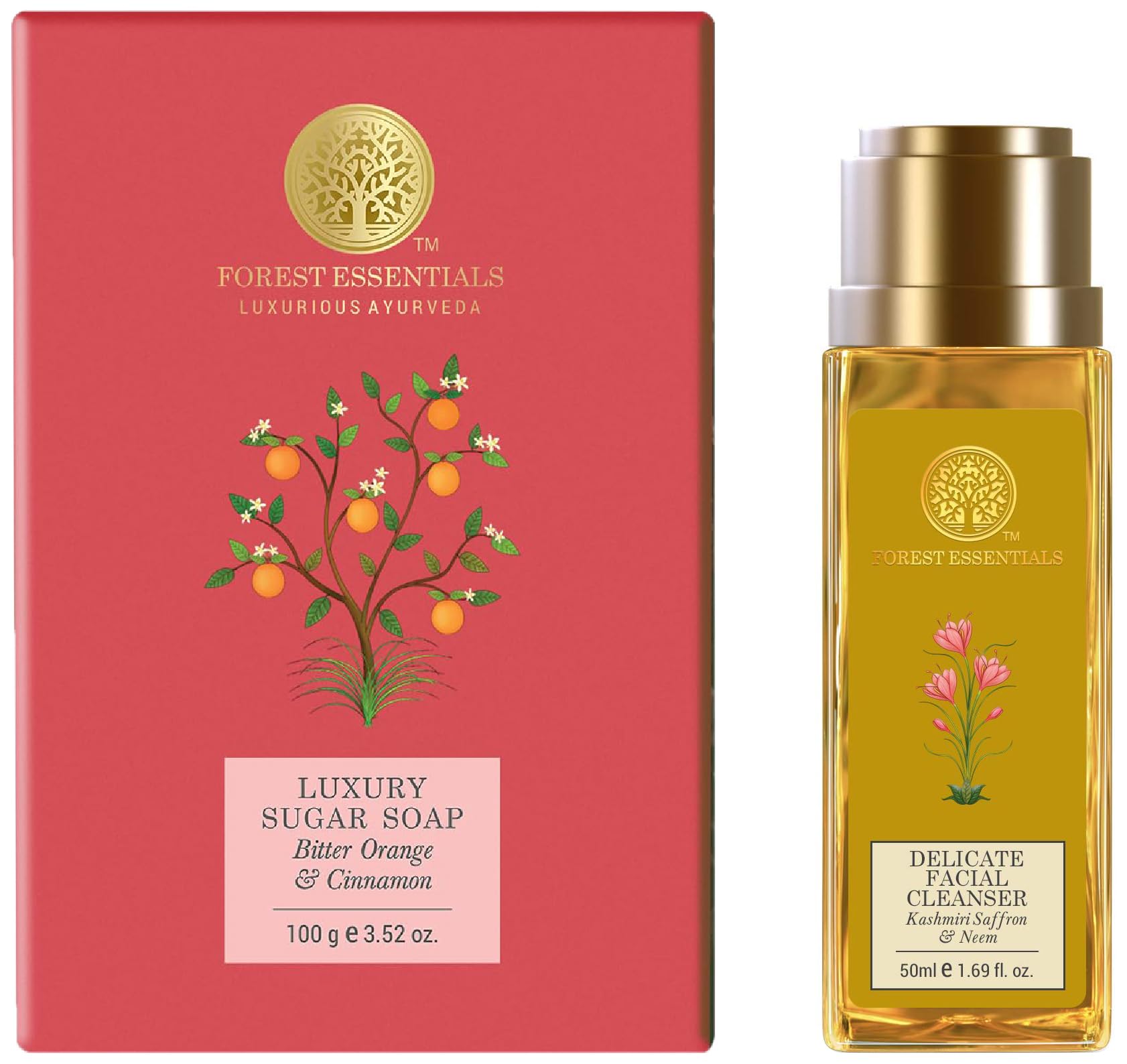 Forest Essentials Luxury Sugar Soap Bitter Orange & Cinnamon Ayurvedic & Forest Essentials Delicate Facial Cleanser Kashmiri Saffron & Neem Combo-image-10
