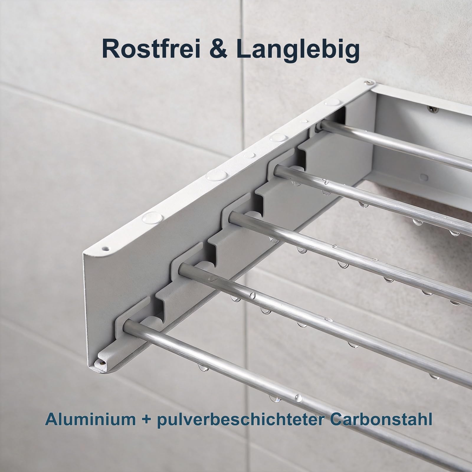 FUSHITON Wandklappbarer Wäscheständer 5 Stangen, Faltbarer Handtuchhalter aus Aluminium + Carbonstahl, Platzsparender Wäscheständer für Bad & Balkon, max. 10 kg Belastbarkeit, Weiß