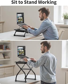 SAIJI Metal Small Laptop Desk Standing Converter Adjustable Desk Riser
