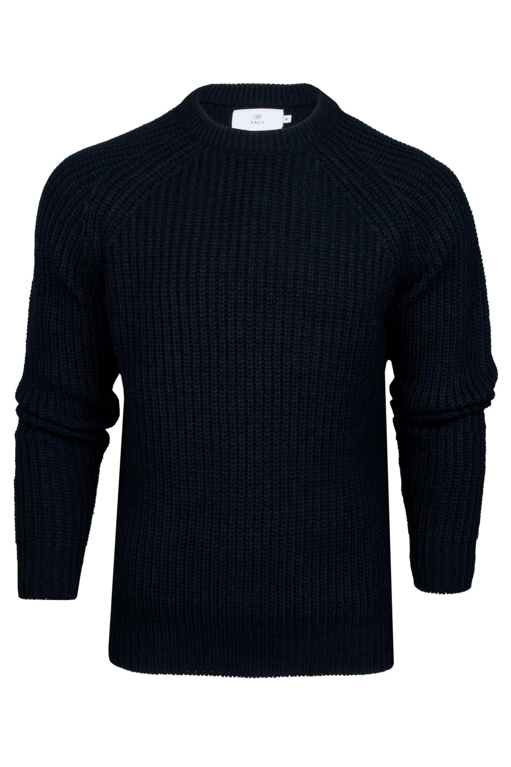 Xact Men's Navy Chunky Fisherman Knit Jumper, Crew Neck, Raglan Sleeve (Navy) Xxl