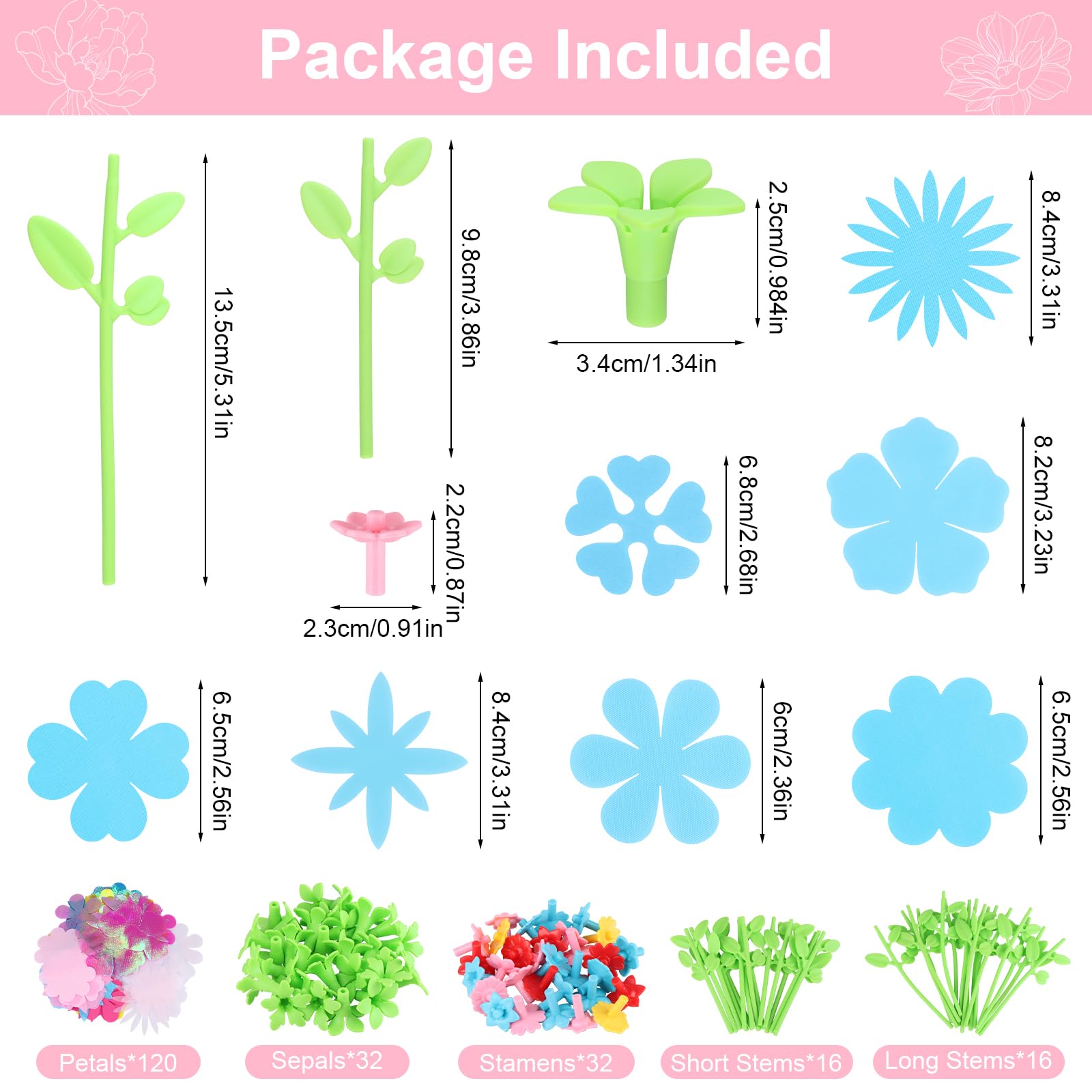 Kit de Recharge pour Jouet Fleurs Enfant, 80 Pétales, 24 Tiges, Centres, Sépales
