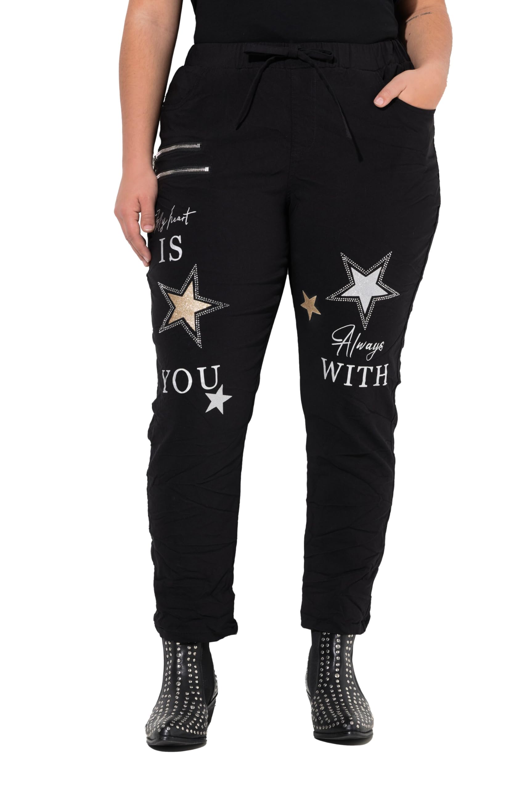 Angel of Style Damen große Größen Übergrößen Plus Size Crinkle-Hose, Jogg-Style, Sternendruck 838669